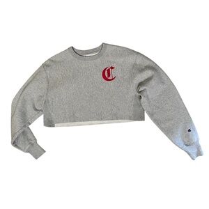 Champion Gray Cropped Sweatshirt with Red Logo